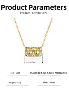 Detailed specs of s925 silver quilted pendant with 1ct moissanite and 14k gold plating