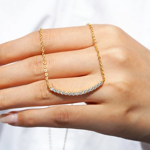 S925 Sterling Silver Smile Necklace 1 Carat Moissanite Pendant For Women Gold Plated Dainty Curve Row Jewelry Gift