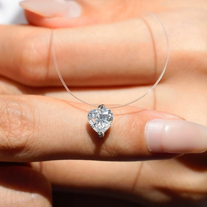 S925 Sterling Silver Heart Moissanite Pendant Invisible Necklace For Women Clear Transparent Fishline Choker Jewelry