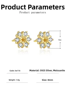 Detailed view of S925 silver sunflower moissanite stud earrings with product specifications