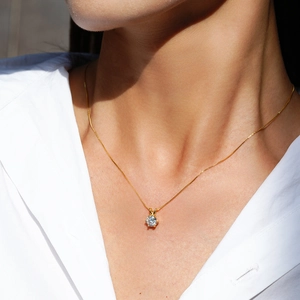 Collier chaîne fine en argent sterling S925 avec pendentif moissanite ronde brillante