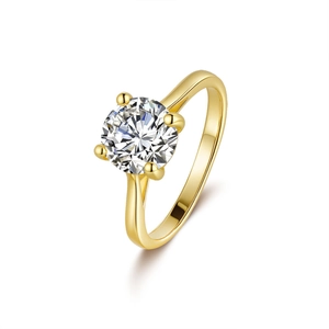 Classic 18K gold plated S925 silver ring with round moissanite in four-prong setting
