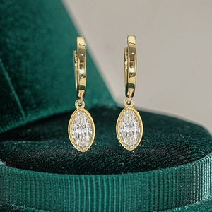 Elegant marquise cut moissanite drop earrings in gold s925 silver on velvet box