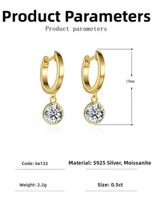 Detail specifications of 14K gold plated S925 silver moissanite hoop earrings