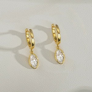 Minimalist S925 silver gold plated marquise cut moissanite drop hoop earrings for women