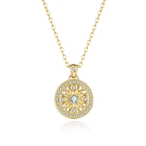 Collana con ciondolo a bussola girasole in argento S925 placcato oro con moissanite