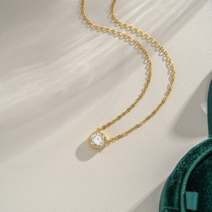 S925 sterling silver 1ct moissanite necklace with 14K gold plated bezel setting