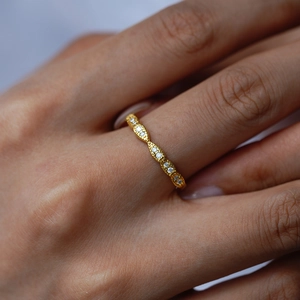 Vintage 18K gold plated S925 silver eternity ring with marquise links and white zircons