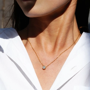 Minimalist s925 silver necklace with 1ct moissanite bezel pendant in 14k gold finish