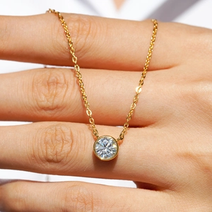 925 Sterling Silver Moissanite Necklace For Women 14K Gold Plated Solitaire Bezel Setting Bubble Pendant Minimalist Jewelry