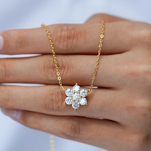925 Sterling Silver Moissanite Flower Pendant Necklace Luxurious Gold Plated Cluster Floral Necklaces With GRA Certificate Jewelry Gift For Women