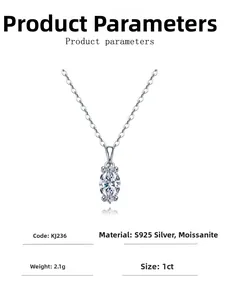 Detailed product specifications for 1ct marquise cut moissanite 925 silver necklace