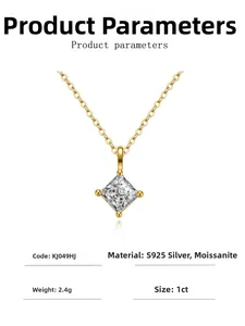 Détails pour pendentif en moissanite de 1 carat taille princesse en argent sterling S925