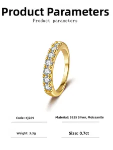 Detail view of 3.3g S925 silver gold-plated ring with 0.7ct moissanite stones