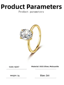 Détail de la bague en argent S925 plaqué or 18K avec moissanite ovale de 2ct