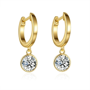 Minimalist 925 Sterling Silver Moissanite Drop Earrings 14K Gold Plated Round Bezel Set Jewelry For Women GRA Certificate