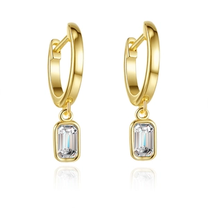 Minimalist 925 Sterling Silver Moissanite Drop Earrings Women 14K Gold Plated Emerald Cut Rectangular Hoop Earrings Jewelry