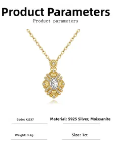 Macro shot of 1ct oval moissanite pendant in S925 sterling silver with 18K gold plating