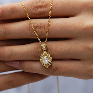 925 silver gold bauhinia sunflower pendant necklace with sparkling moissanite main stone