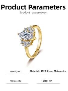 Detailed product parameters of S925 silver moissanite ring with 1ct marquise cut stone