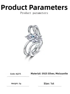 Detailed technical specifications for marquise-cut moissanite ring in S925 silver
