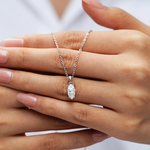 Minimalist 1 carat marquise cut moissanite pendant on 925 sterling silver chain