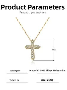 Spécifications détaillées du pendentif croix en argent s925 et moissanite 2,2ct