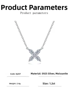 Detailed specifications of S925 silver necklace with 1.2ct moissanite clover pendant