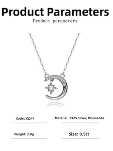 Detail view of S925 silver star and moon pendant with a 0.5ct moissanite stone