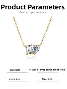 Detail view of S925 silver necklace with 2ct emerald and pear cut moissanite stones