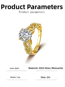 Detailed view of 2ct moissanite ring with twisted pavé band in 18K gold plated silver