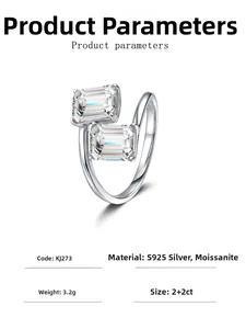 Macro detail of S925 silver ring featuring 2+2ct emerald-cut moissanite stones