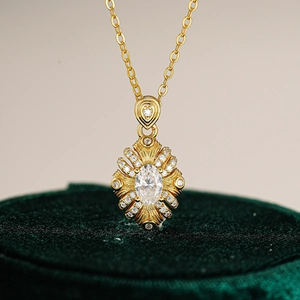 Golden 925 sterling silver bauhinia necklace with oval moissanite sunflower pendant