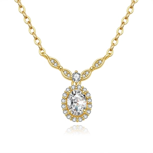 925 Sterling Silver Moissanite Necklace For Women Oval Halo Pendant 18K Gold Plated Chain Necklace Elegant Jewelry For Wedding Daily Gift