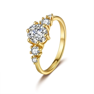 Luxurious S925 sterling silver moissanite ring with six-prong setting and gold finish