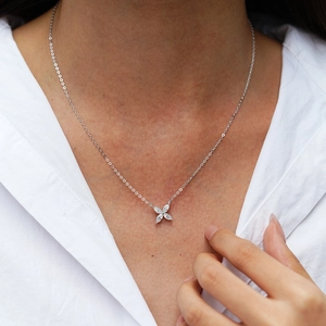 Elegant S925 sterling silver four-leaf clover necklace with marquise cut moissanite