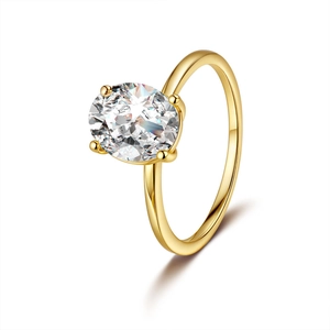 Bague classique en argent S925 plaqué or 18K avec moissanite ovale et serti à quatre griffes