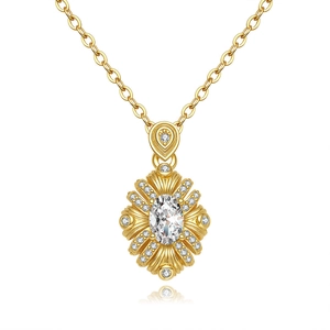 925 Sterling Silver Gold Plated Bauhinia Pendant Necklace For Women Retro Flower Moissanite Rhinestone Inlaid Fashion Jewelry