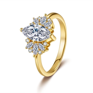 S925 Sterling Silver Moissanite Ring For Women Luxurious Marquise Cut Rhinestone Cluster Sunflower Statement Ring Wedding Jewelry Gift
