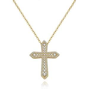 Collier Pendentif Croix en Argent Sterling 925 Moissanite pour Femme Élégant Plaqué Or Religieux Incrusté Chaîne de Clavicule Bijoux Cadeau