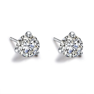 925 Sterling Silver Earring Post Round Brilliant Cut Moissanite Stud Earrings For Women Three-Claw Inlaid Jewelry