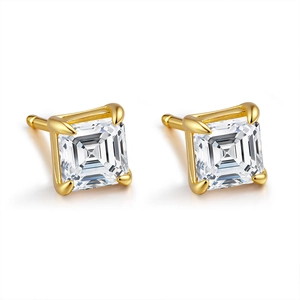 925 Sterling Silver Moissanite Stud Earrings For Women 18K Gold Plated Asscher Cut Moissanite With GRA Certificate Fine Jewelry