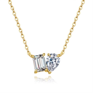 925 Sterling Silver Moissanite Necklace Emerald Pear Cut Toi Et Moi Pendant 18K Gold Plated Minimalist Jewelry For Women