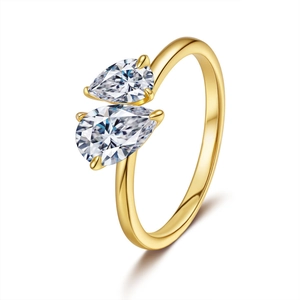 925 Sterling Silver Double Pear Moissanite Ring Toi Et Moi Style Gold Plated 1.5CT Moissanite Engagement Ring For Women Jewelry