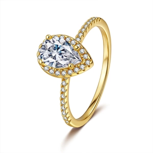 Bague Moissanite Taille Poire Luxe Argent Sterling 925 Plaqué Or Halo Goutte d'Eau Bague de Fiançailles Bijoux Femme