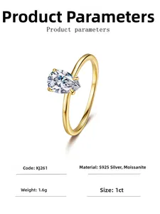 Detail view of 1ct pear cut moissanite engagement ring set in polished S925 sterling silver