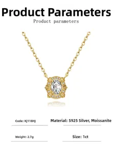 Macro detail of a 1ct oval moissanite pendant on S925 sterling silver chain