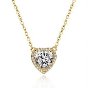 S925 Sterling Silver Heart Pendant Necklace Gold Plated Halo Moissanite Rhinestone Sparkling Clavicle Chain Jewelry Gift For Women