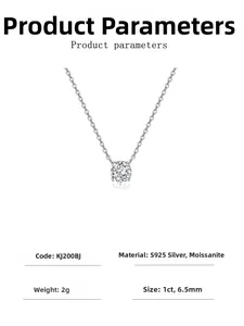 Détails techniques du collier Moissanite 1ct avec pendentif en argent S925 poli