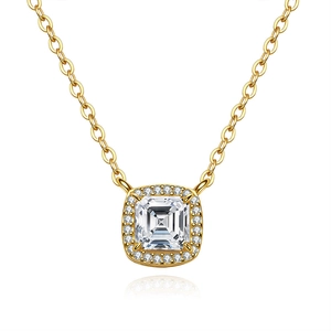 925 Sterling Silver Square Moissanite Pendant Necklace For Women Light Luxury Gold Halo Design Simple Clavicle Chain Jewelry Gift